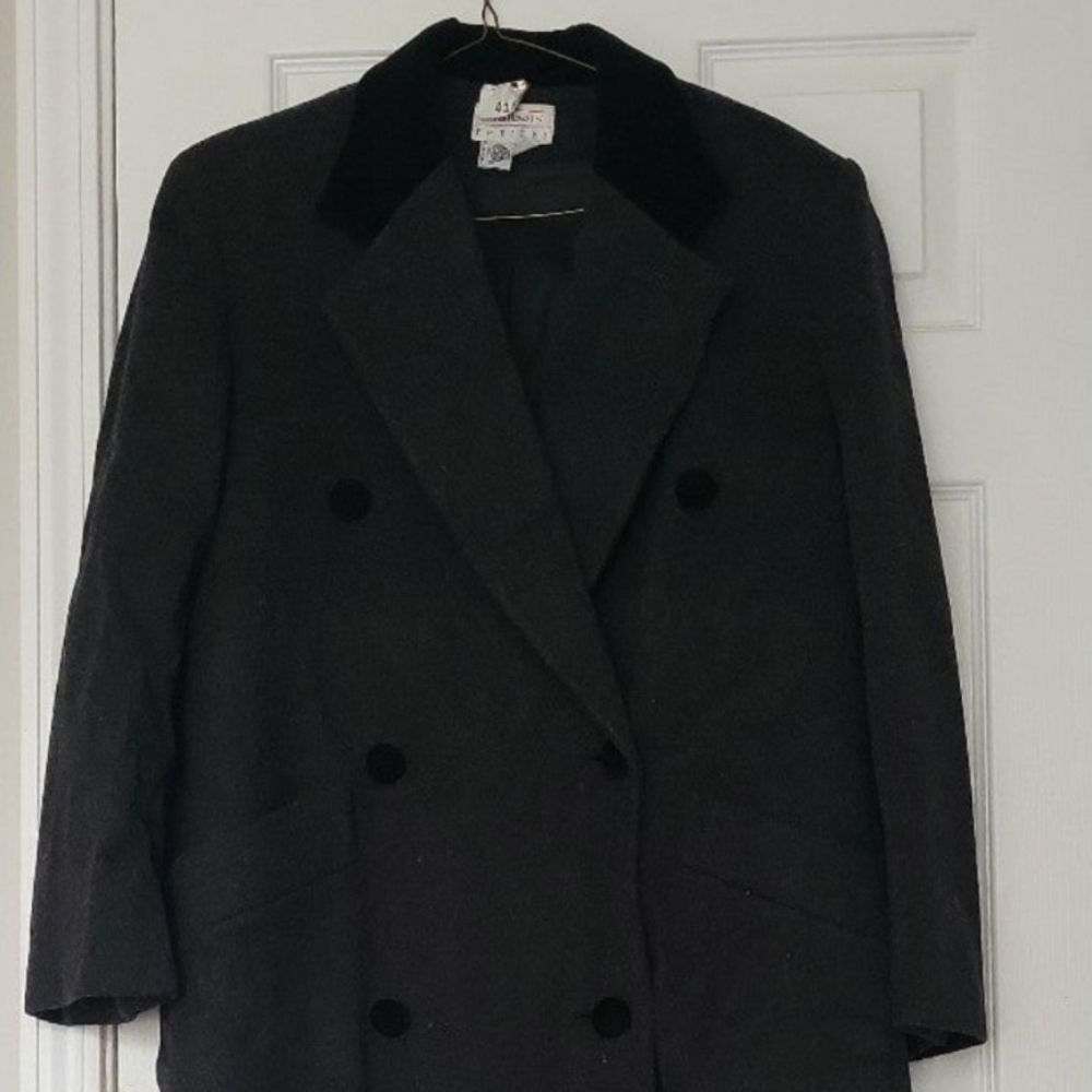 Talbots women's double-breasted Pea coat black 100% wool 12P